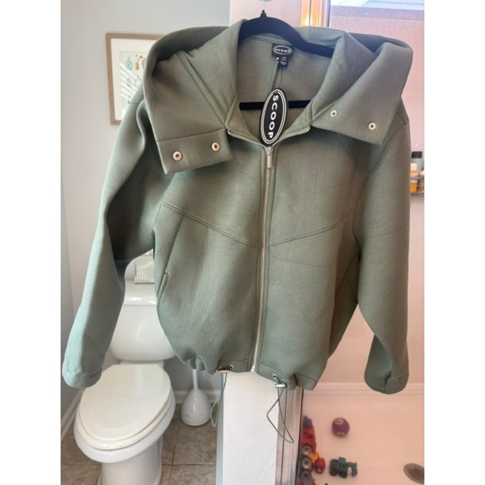 NWT Scoop Women's XS Scuba Hoodie Jacket Sage Green Oversized Full Zip